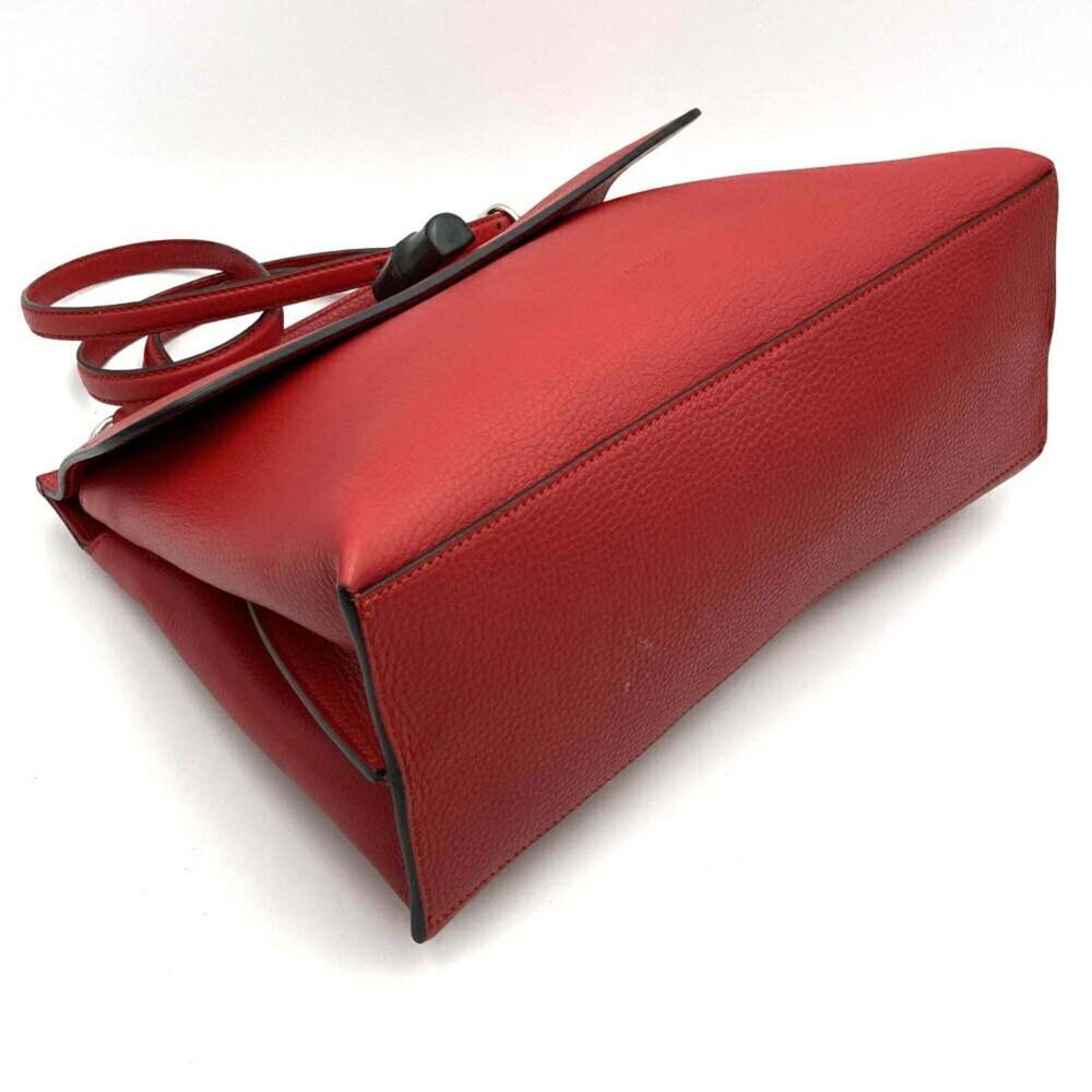 GUCCI Red Leather Bamboo Shoulder Bag - Picture 5 of 8